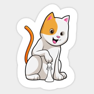 Cat at Chess with Chess piece Queen Sticker